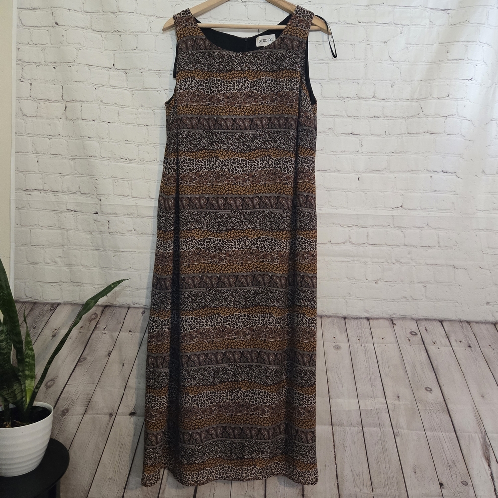 VTG STUDIO I Briwn Paisley Animal Print Maxi‎ Dress Sz 20w Boho WhimsiGoth 90s